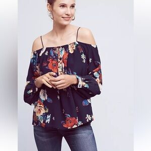 Anthropologie Maeve Tallie Open-Shoulder Silk Top women’s large floral‎